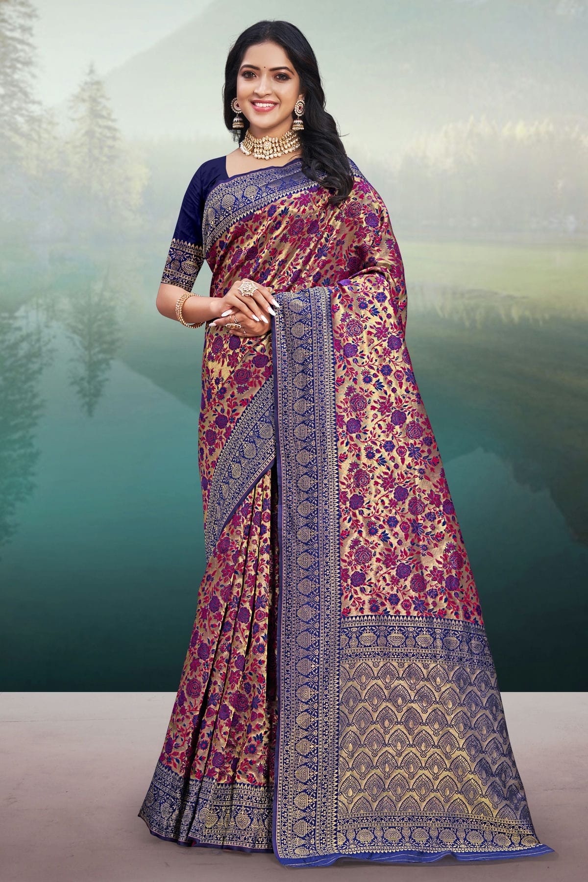 Purple Colour Woven Work Banarasi Silk Saree