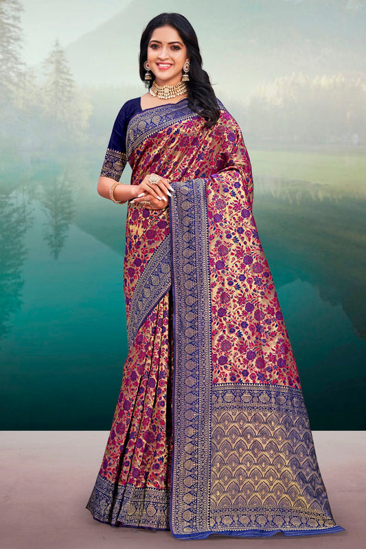 Purple Colour Woven Work Banarasi Silk Saree