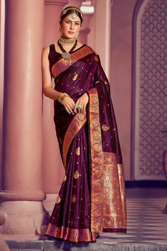 Purple Colour Woven Work Banarasi Silk Saree