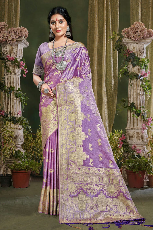 Purple Colour Woven Work Banarasi Silk Saree