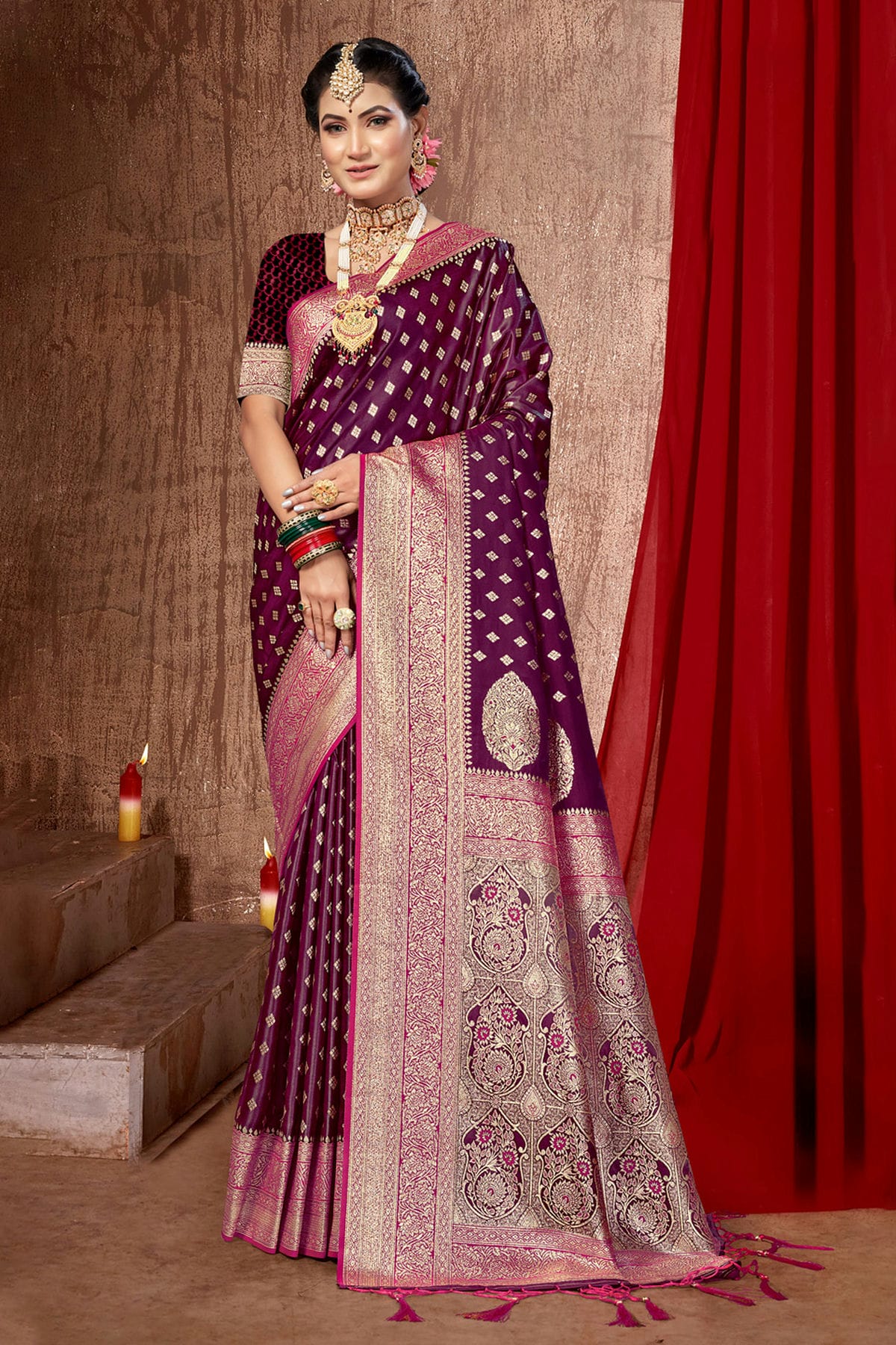 Purple Colour Woven Work Banarasi Silk Saree