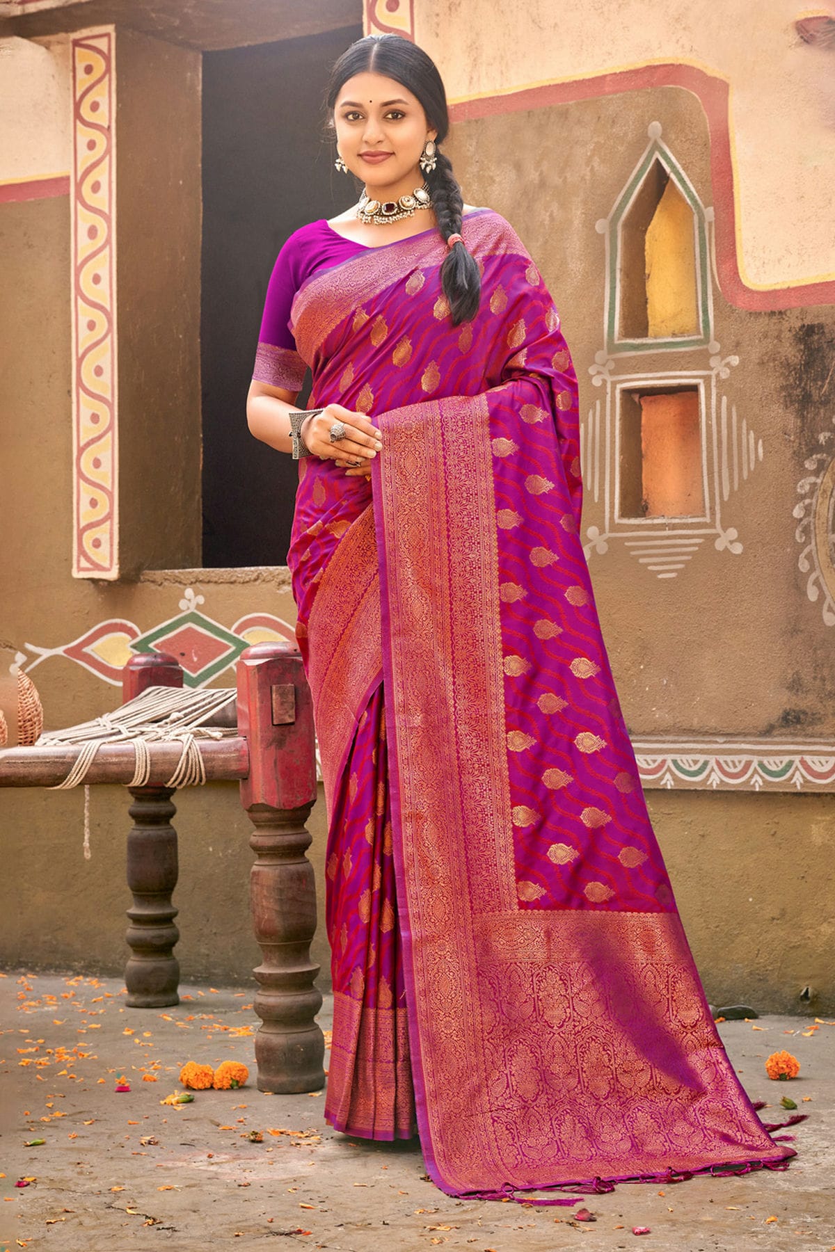 Purple Colour Woven Work Banarasi Silk Saree