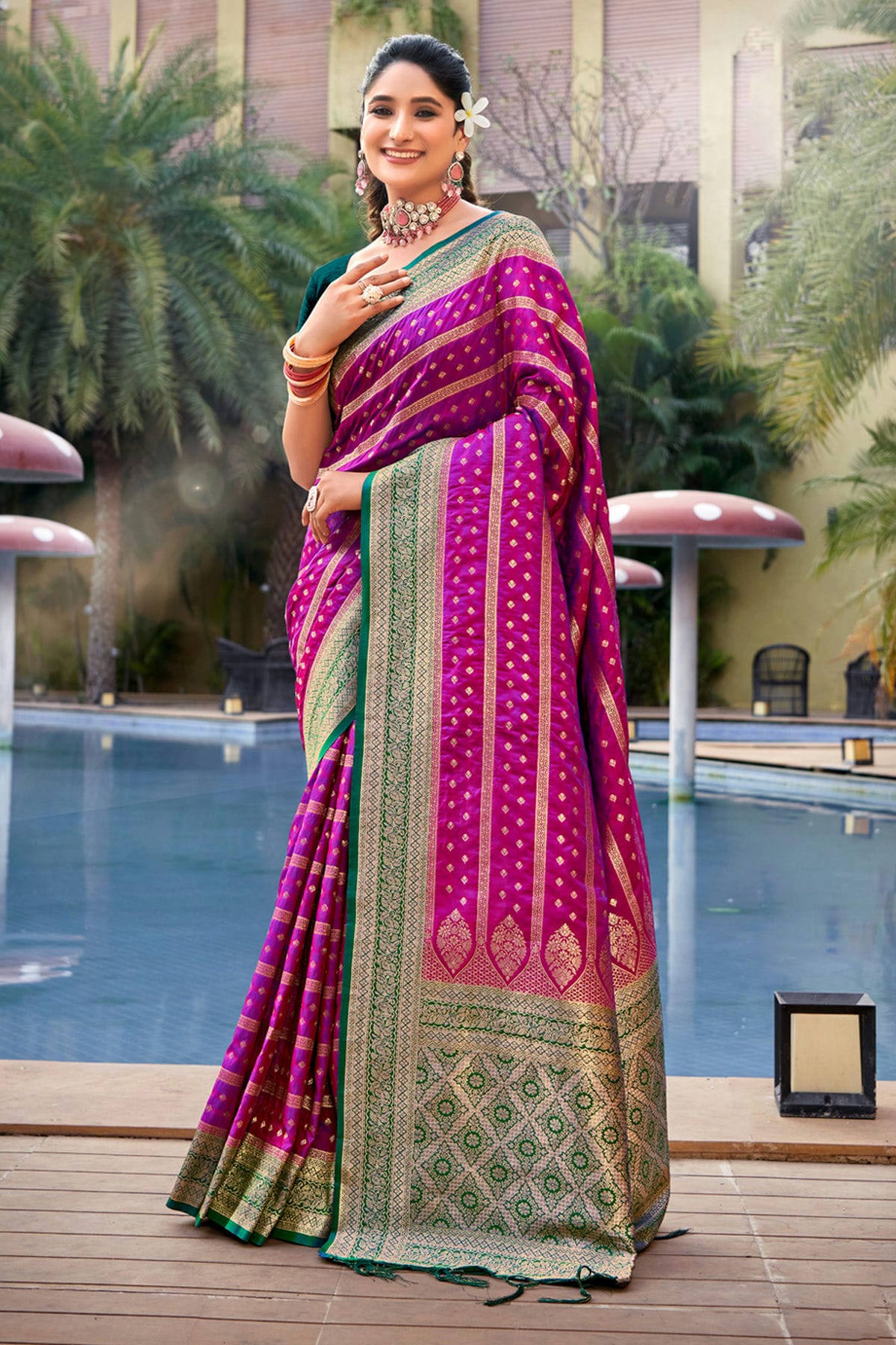 Purple Colour Woven Work Banarasi Silk Saree