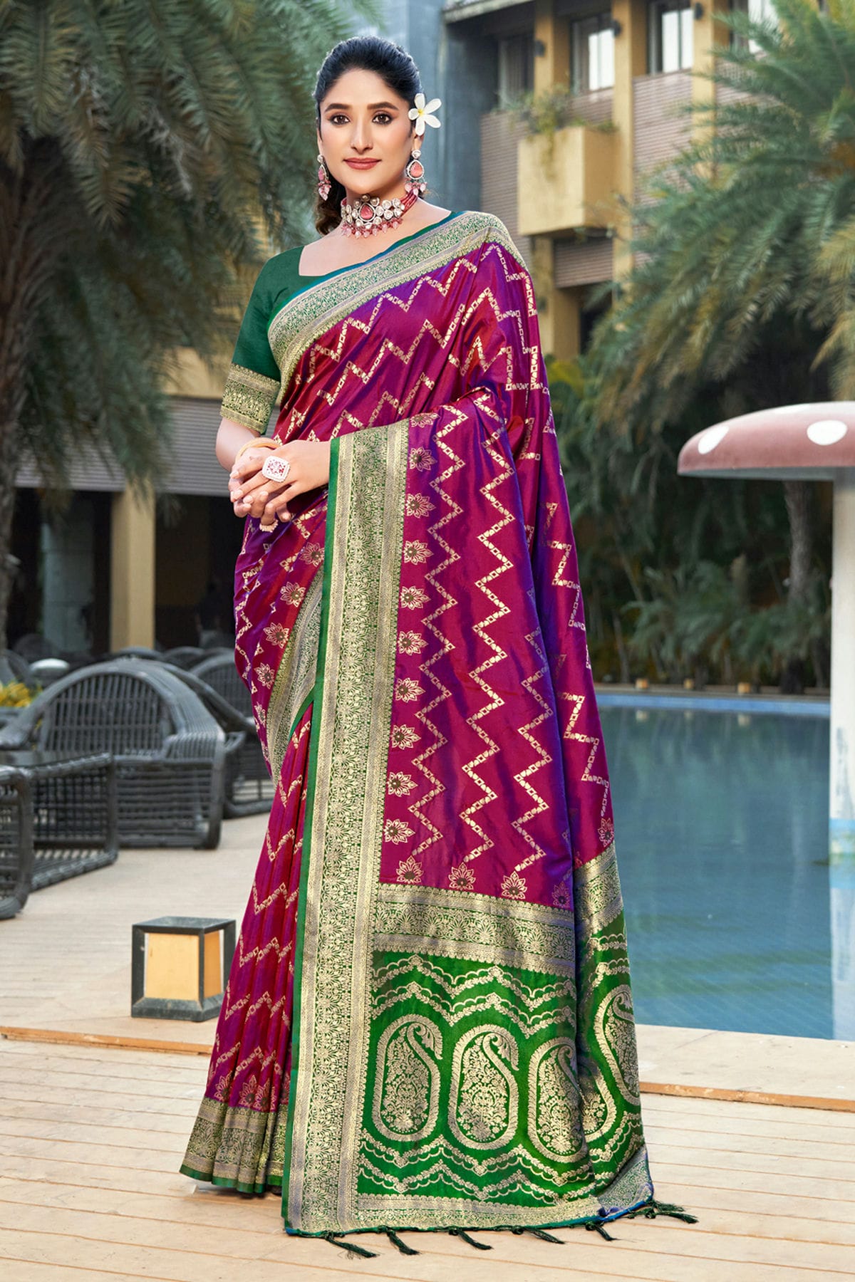 Purple Colour Woven Work Banarasi Silk Saree