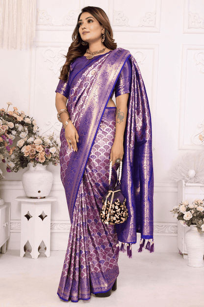 Purple Colour Woven Work Banarasi Silk Traditional Saree VSSD1250240