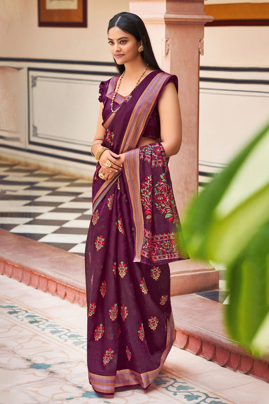 Purple Colour Woven Work Chanderi Saree