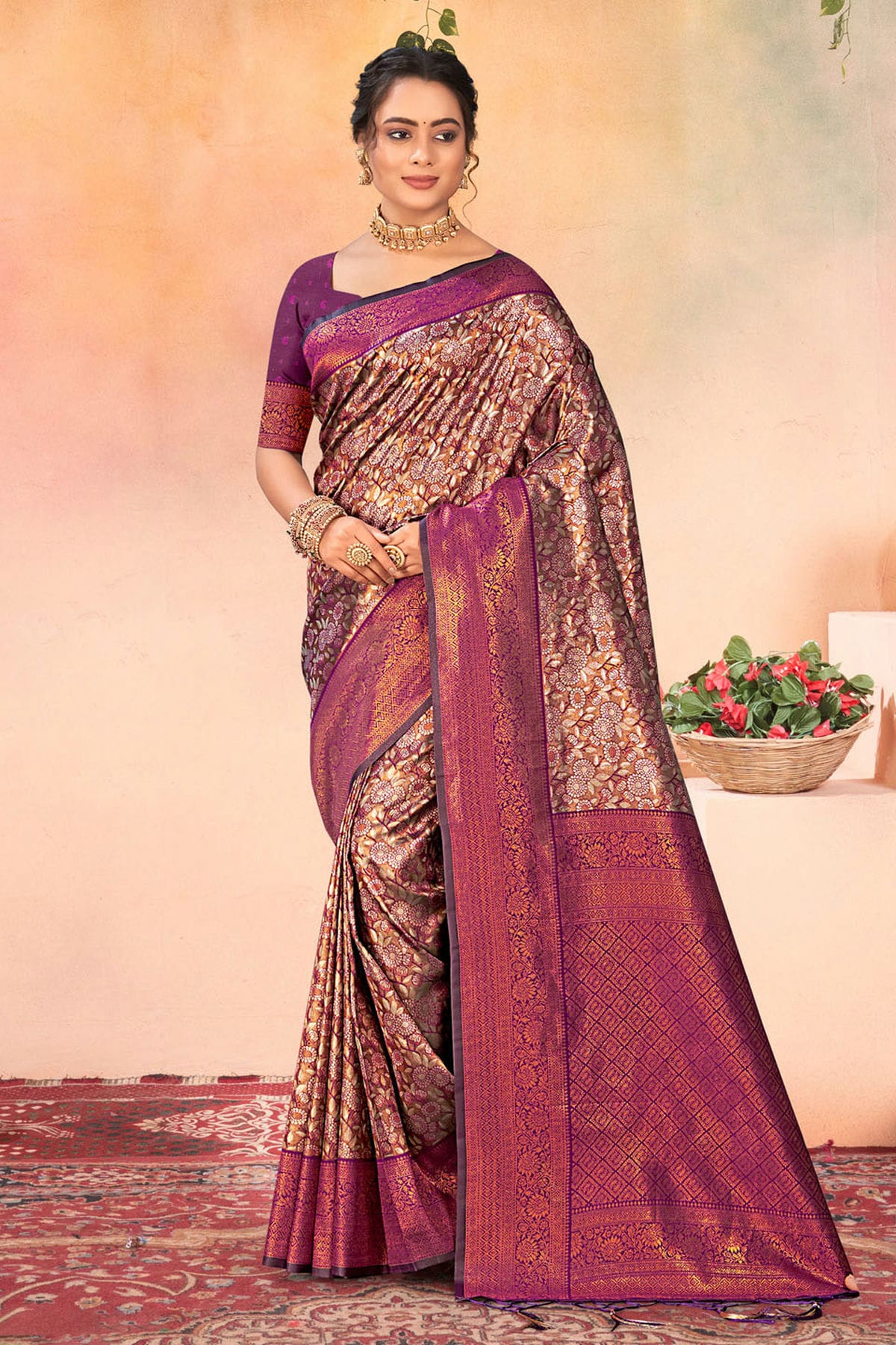 Purple Colour Woven Work Kanjivaram Silk Saree