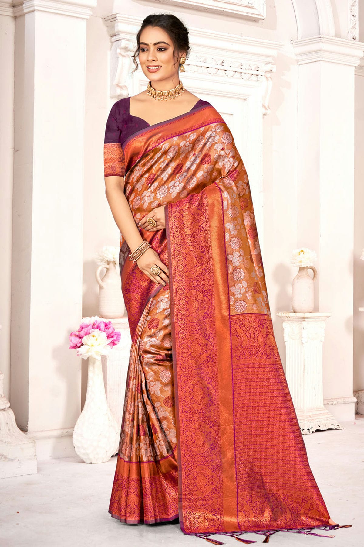 Purple Colour Woven Work Kanjivaram Silk Saree