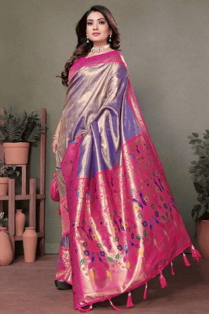 Purple Colour Woven Work Pure Banarasi Tissue Silk Traditional Saree VSSD1250272