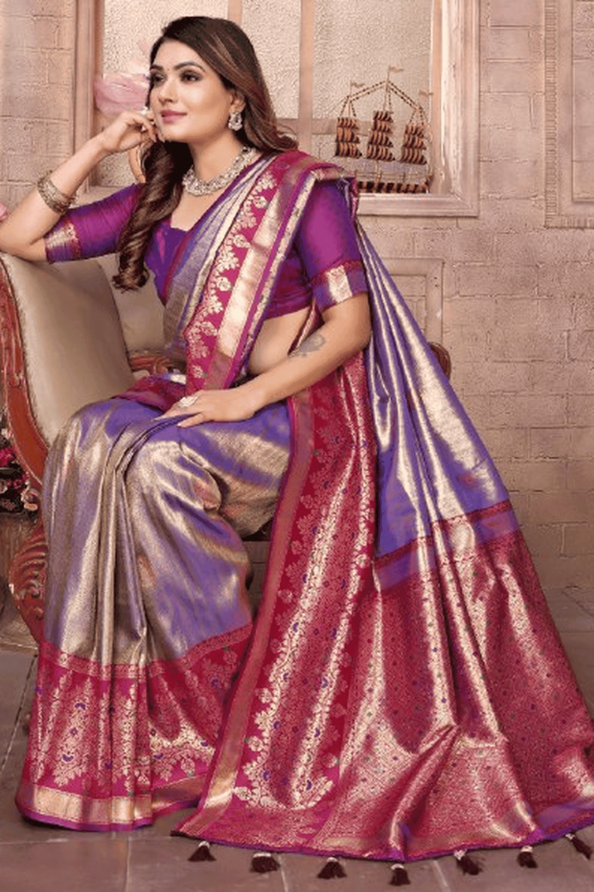 Purple Colour Woven Work Pure Banarasi Tissue Silk Traditional Saree VSSD1250289