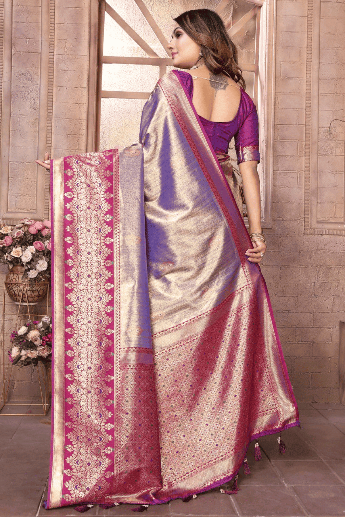 Purple Colour Woven Work Pure Banarasi Tissue Silk Traditional Saree VSSD1250289