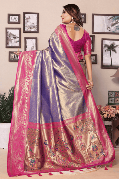 Purple Colour Woven Work Pure Banarasi Tissue Silk Traditional Saree VSSD1250309