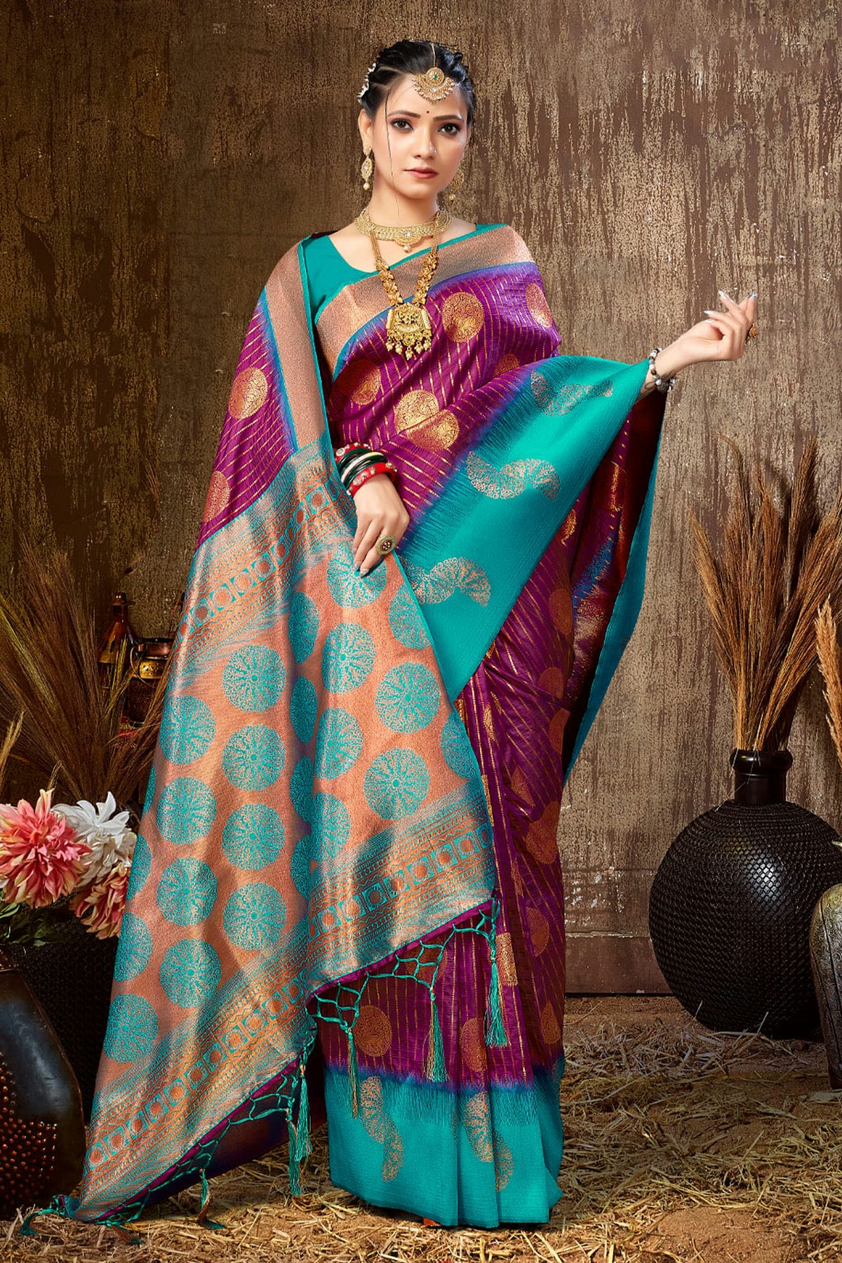 Purple Colour Woven Work Silk Saree