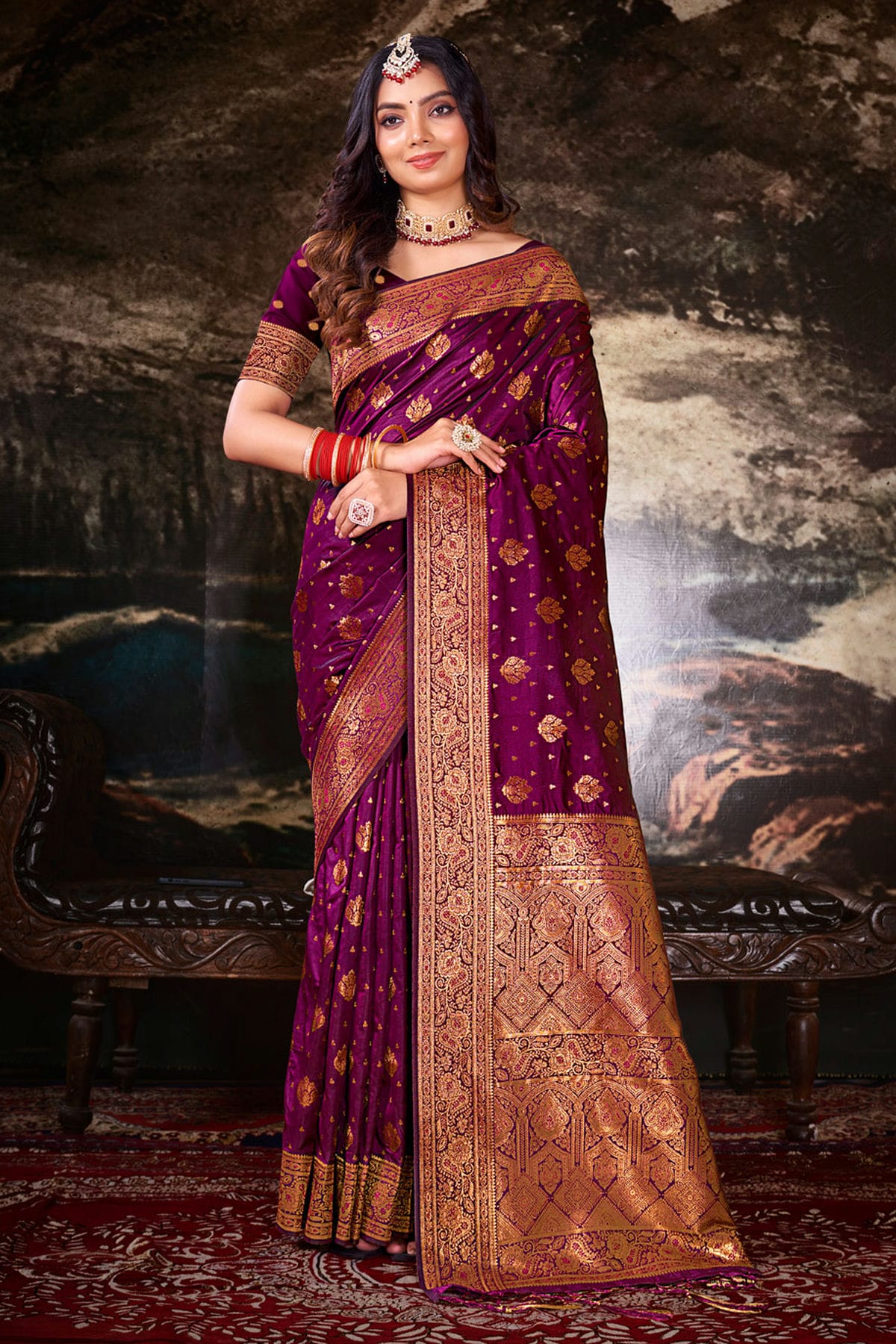 Purple Colour Woven Work Silk Saree