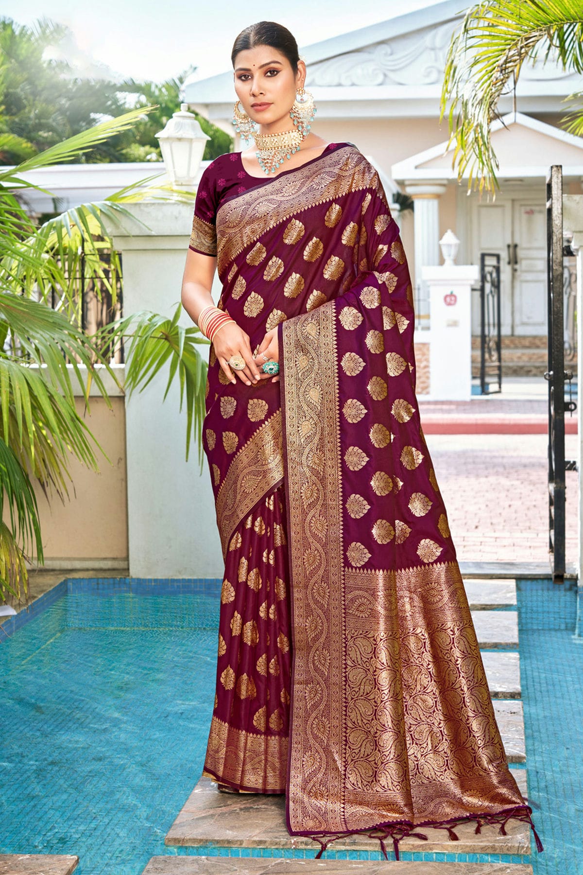 Purple Colour Woven Work Silk Saree