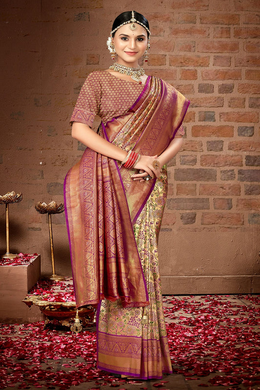 Purple Colour Woven Work Silk Saree