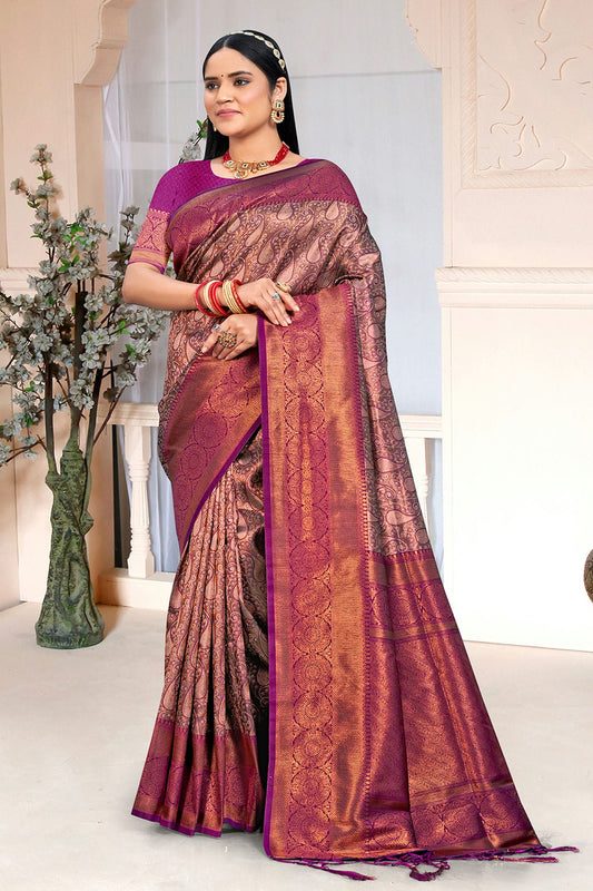 Purple Colour Woven Work Silk Saree