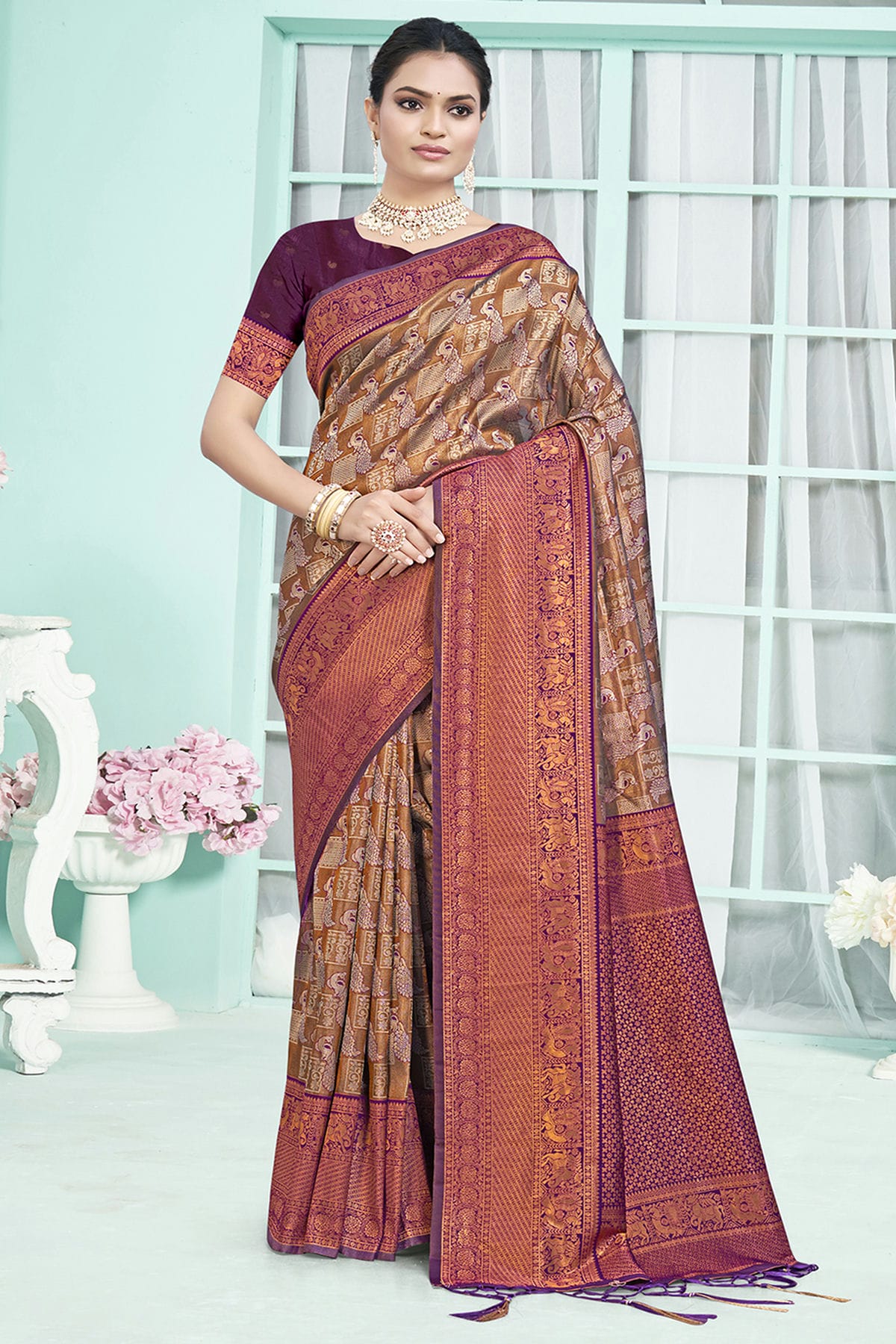 Purple Colour Woven Work Silk Saree