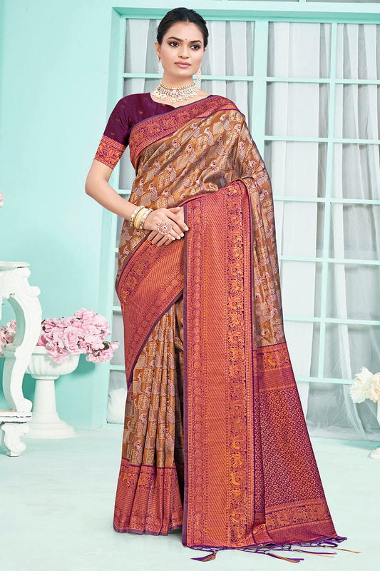 Purple Colour Woven Work Silk Saree