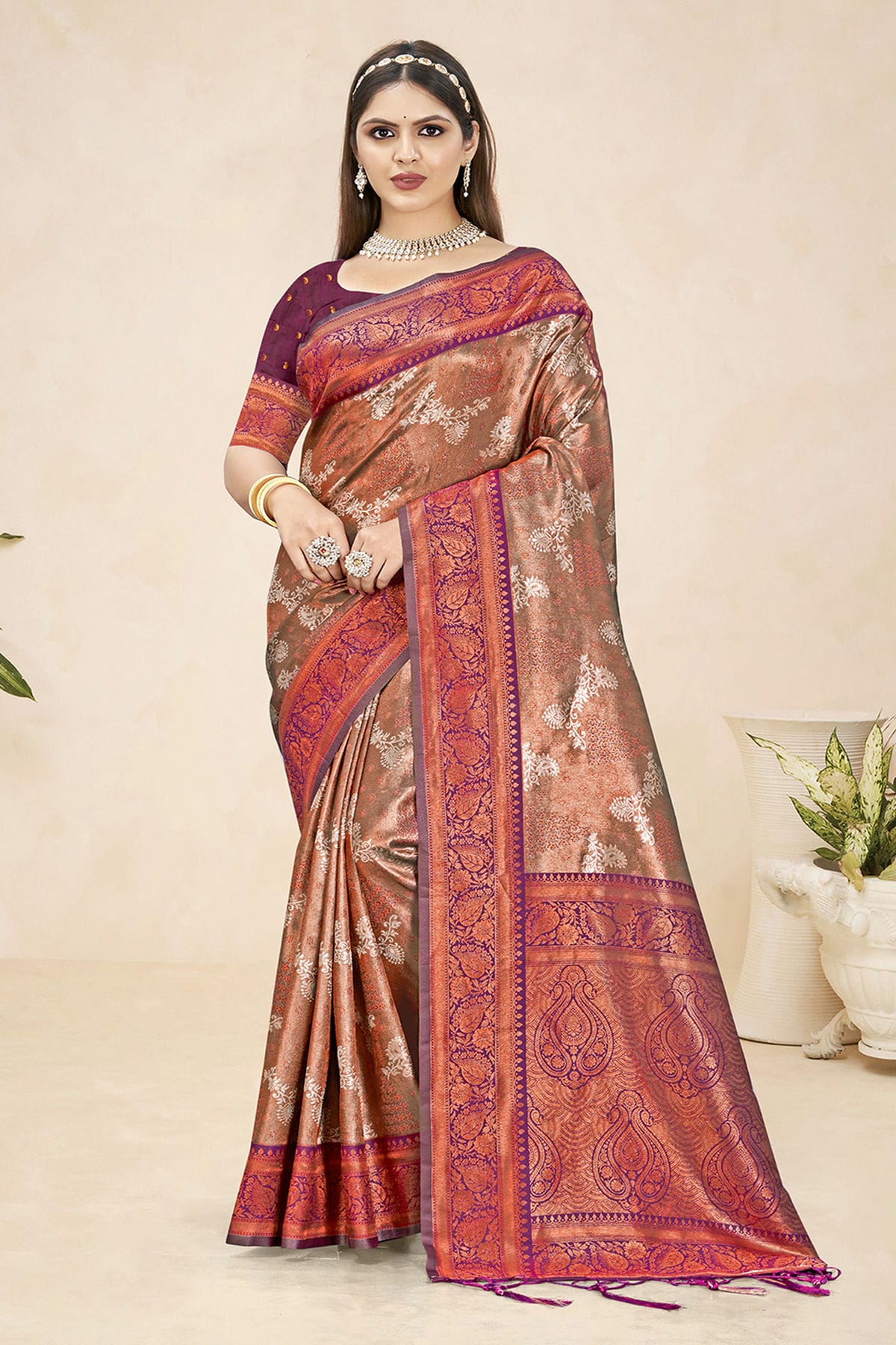 Purple Colour Woven Work Silk Saree