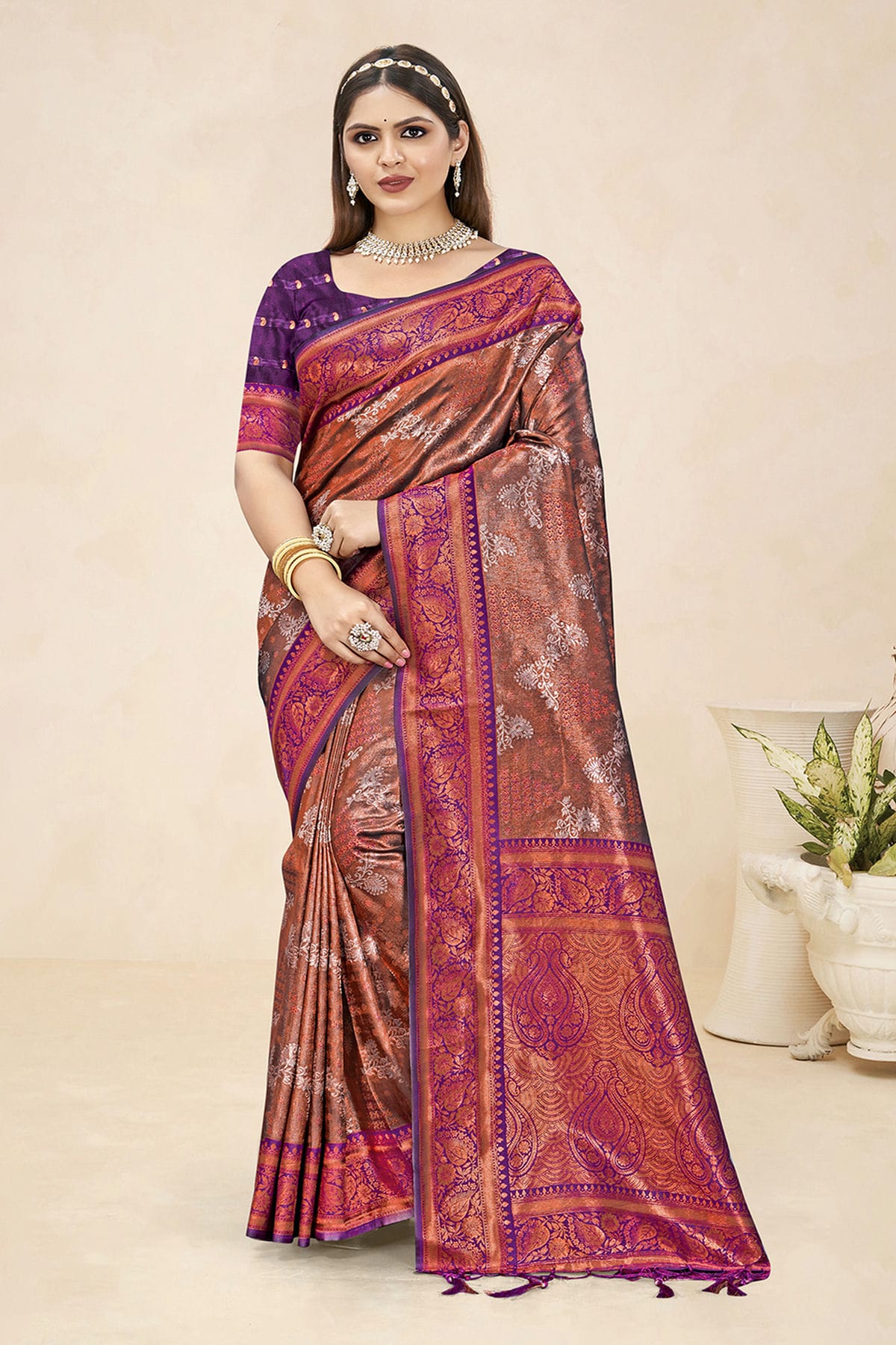 Purple Colour Woven Work Silk Saree