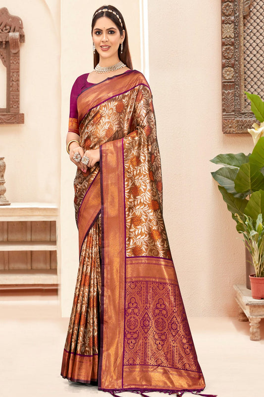 Purple Colour Woven Work Silk Saree