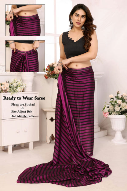 Purple and Black Colour Georgette Ready To Wear Saree