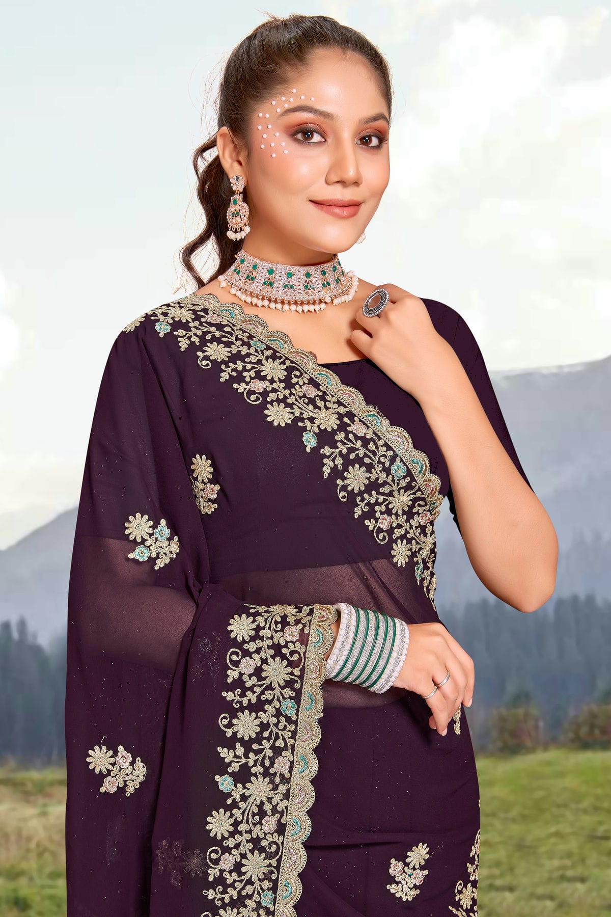 Purple Colour Georgette Saree