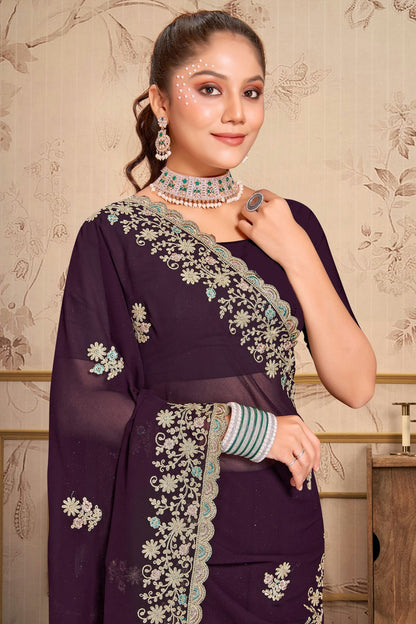 Purple Colour Georgette Saree