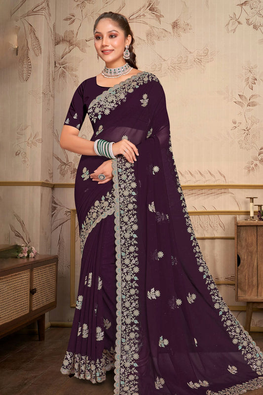 Purple Colour Georgette Saree