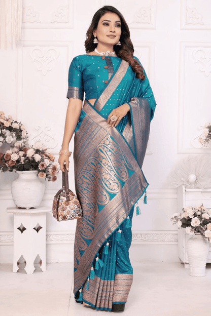 Rama Blue Colour Woven Work Soft Silk Traditional Saree VSSD1250283