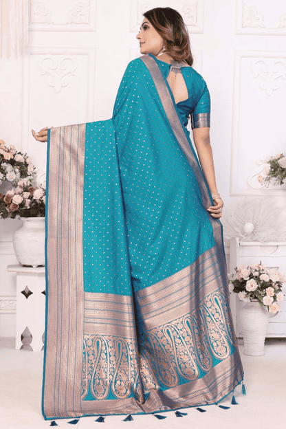 Rama Blue Colour Woven Work Soft Silk Traditional Saree VSSD1250283