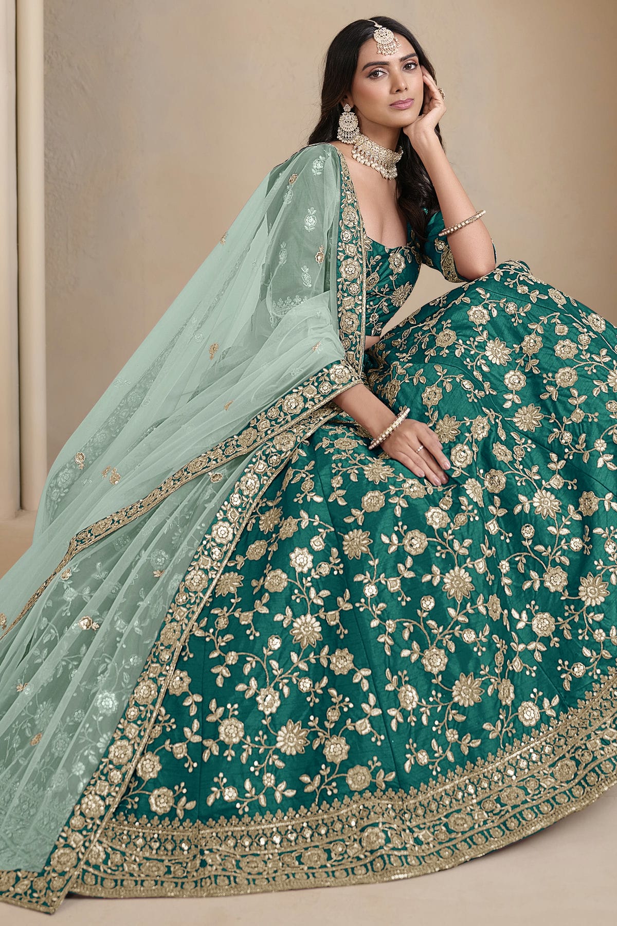 Rama Green Colour Art Silk Lehenga Choli VSLC1050687