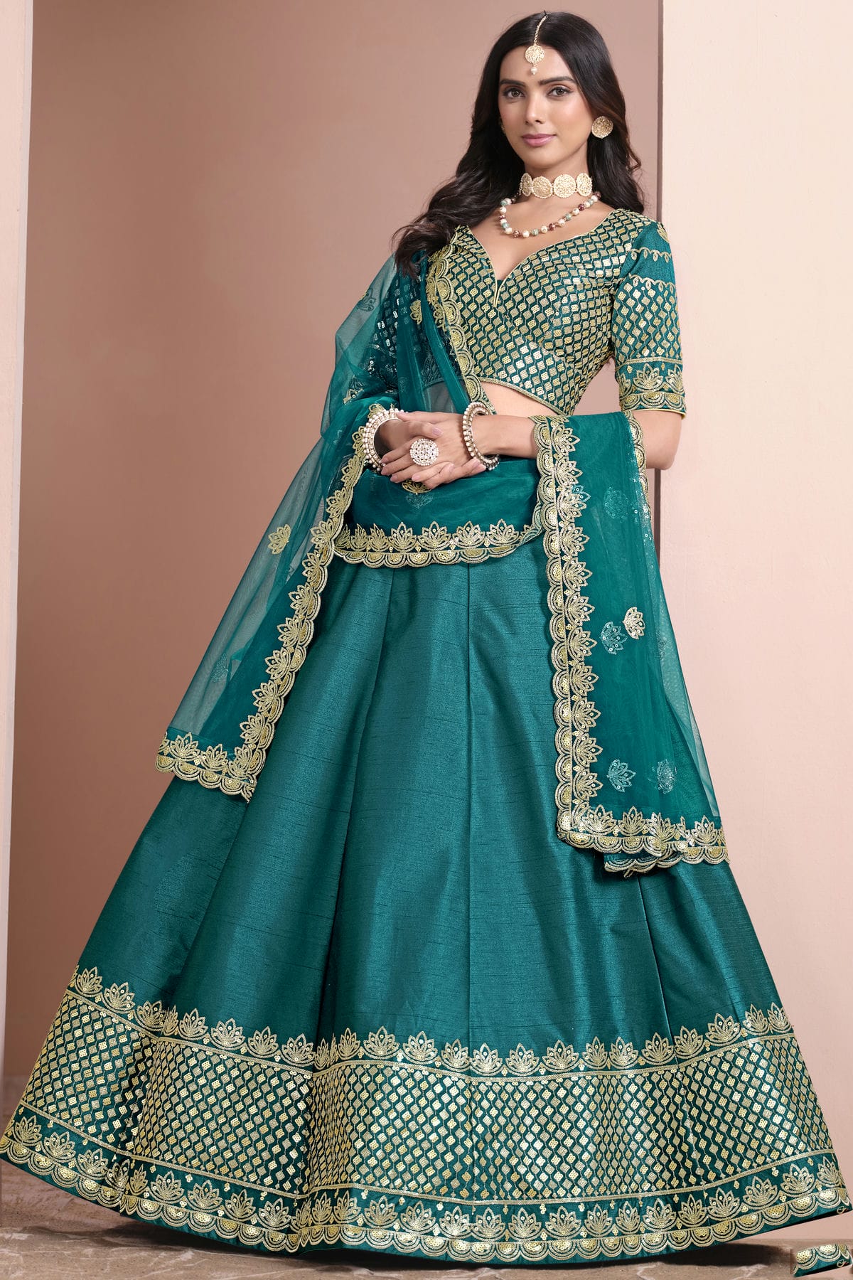 Rama Green Colour Art Silk Lehenga Choli VSLC1050691