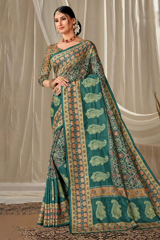 Rama Green Colour Art Silk Printed Saree