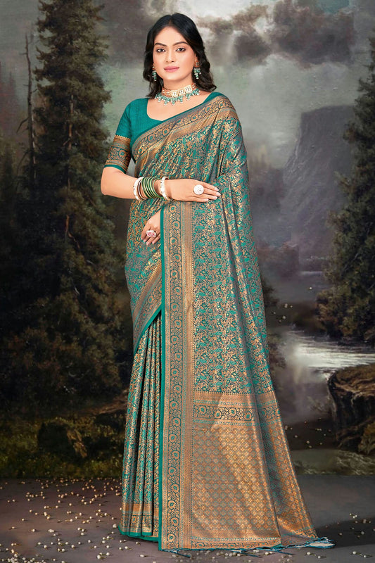 Rama Green Colour Banarasi Silk Traditional Saree