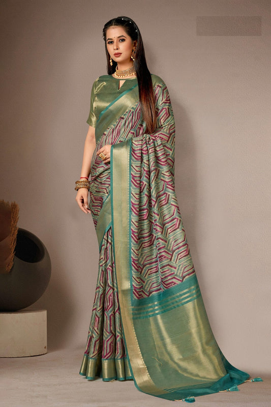 Rama Green Colour Bhagalpuri Silk Printed Saree