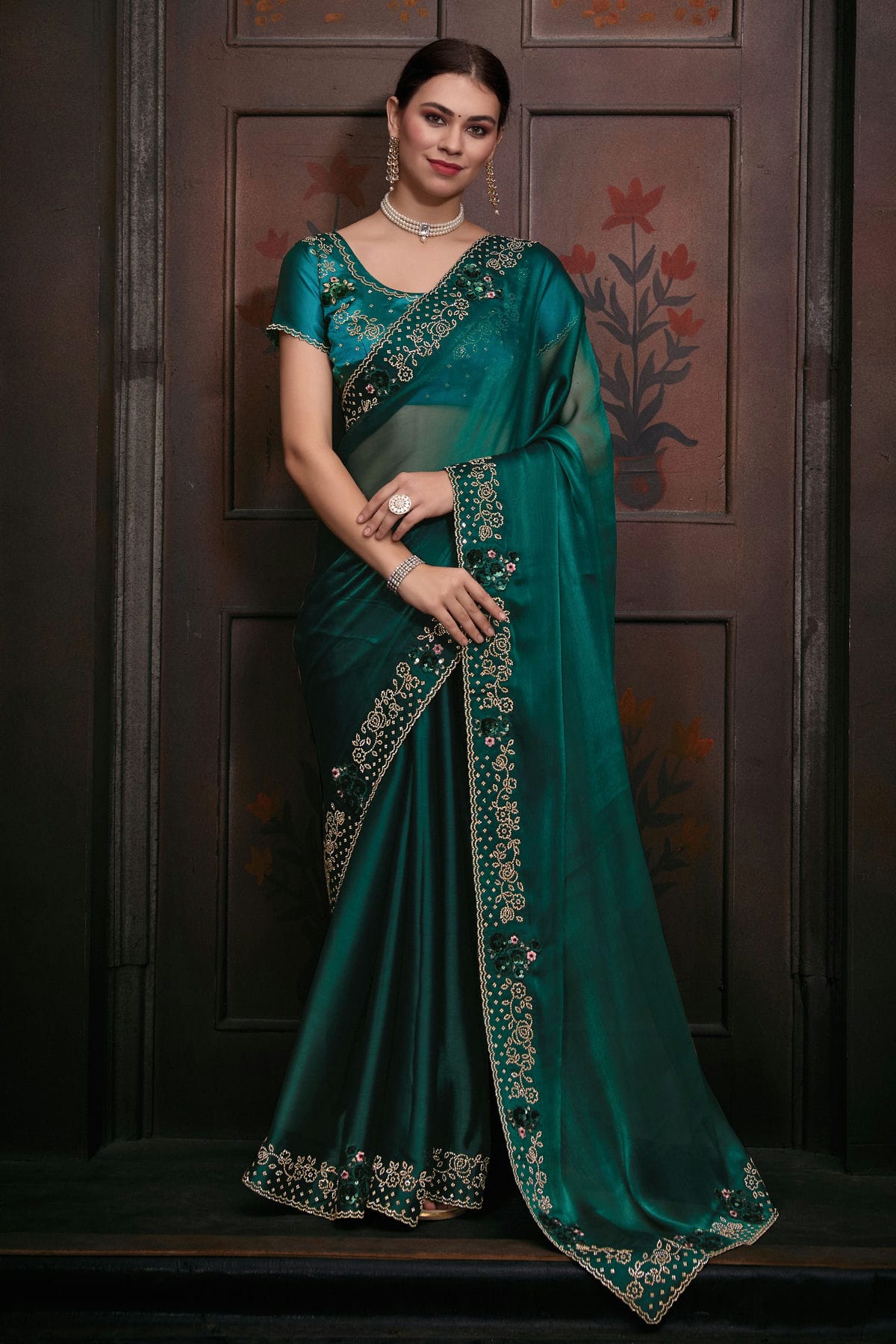 Rama Green Colour Burberry Silk Designer Saree