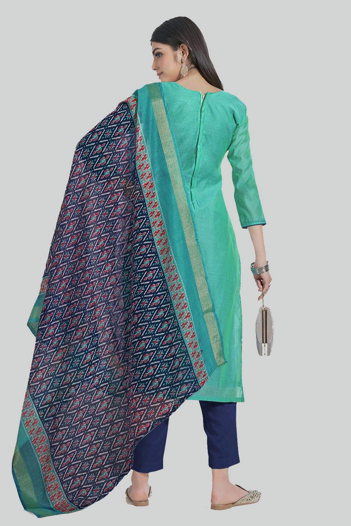 Rama Green Colour Chanderi Silk Pant Style Suit