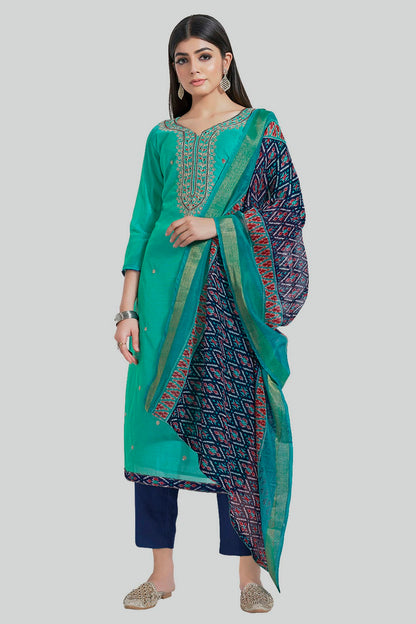 Rama Green Colour Chanderi Silk Pant Style Suit