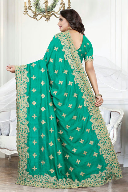 Rama Green Colour Cherry Silk Designer Saree