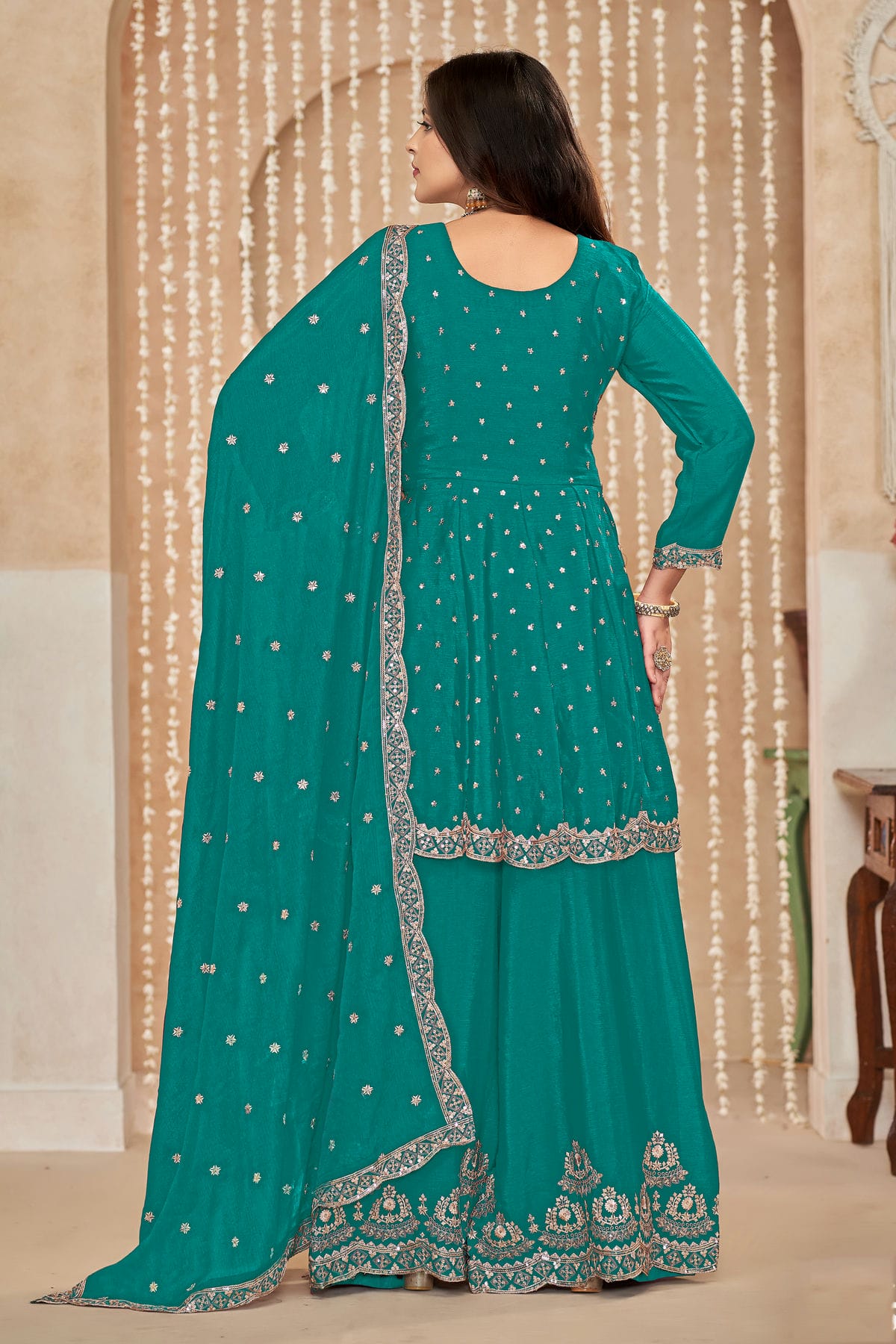 Rama Green Colour Chinon Palazzo Pant Suit