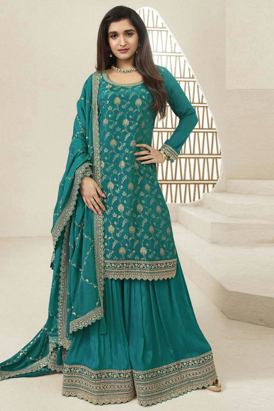 Rama Green Colour Chinon Sharara Suit