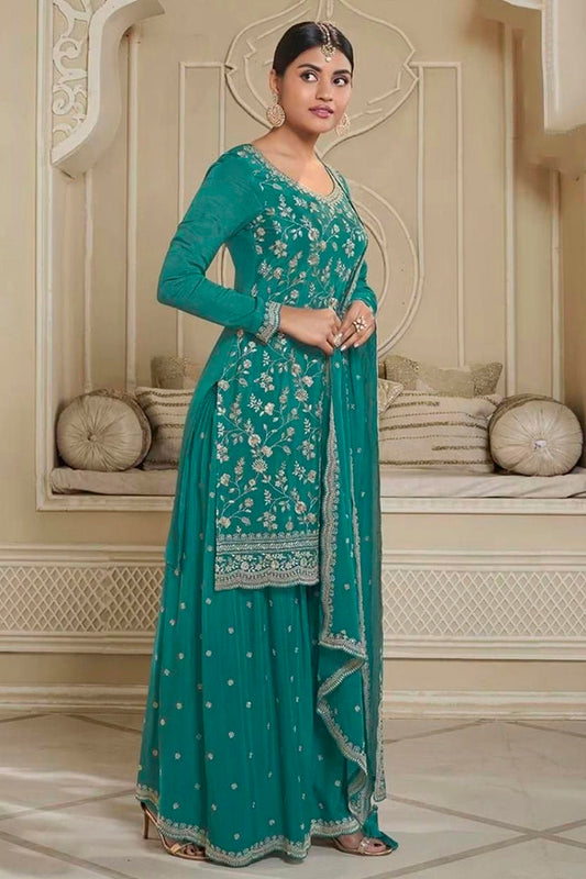 Rama Green Colour Chinon Sharara Suit