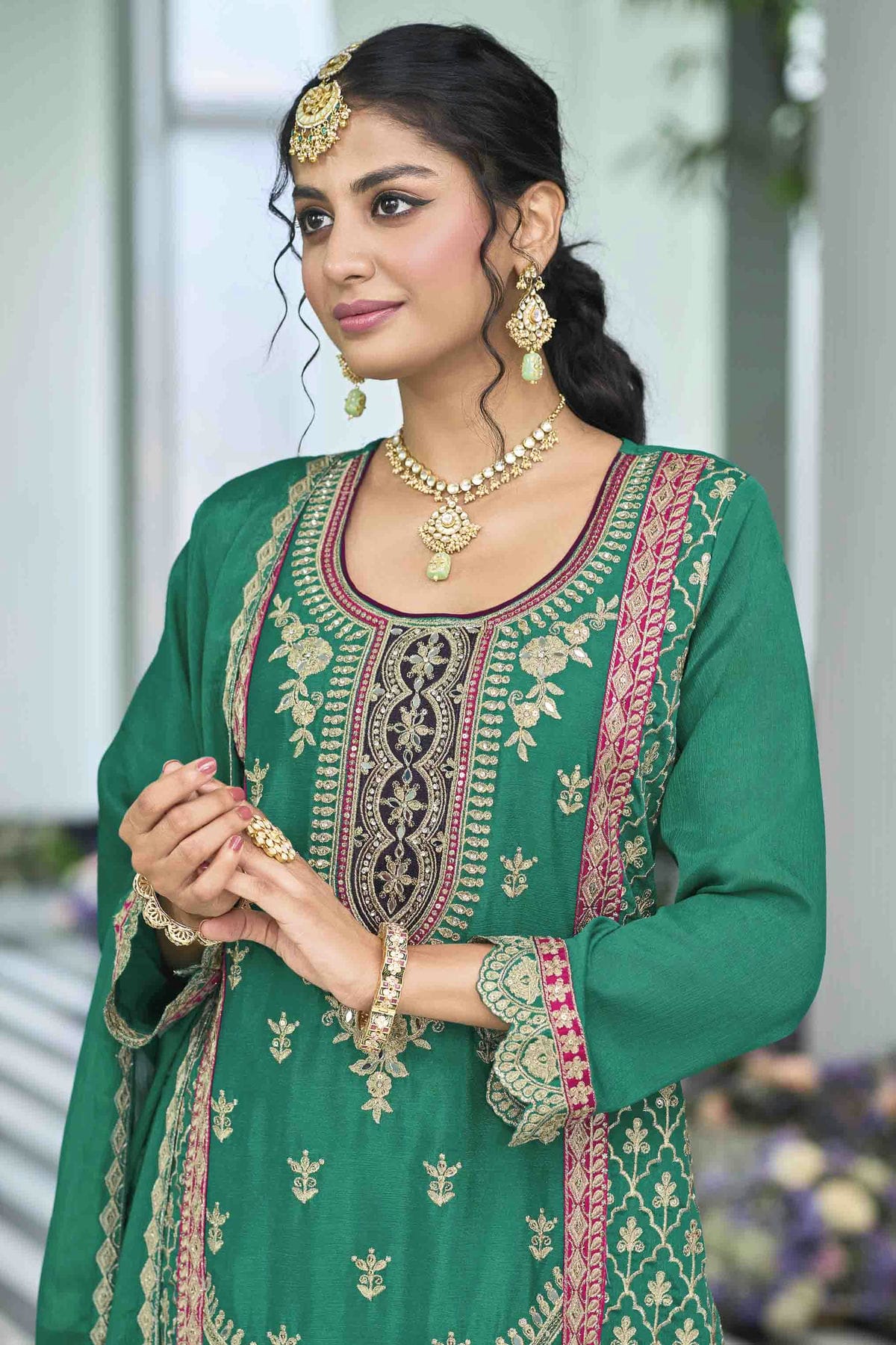 Rama Green Colour Chinon Stitched Palazzo Pant Suit VSSS1140753