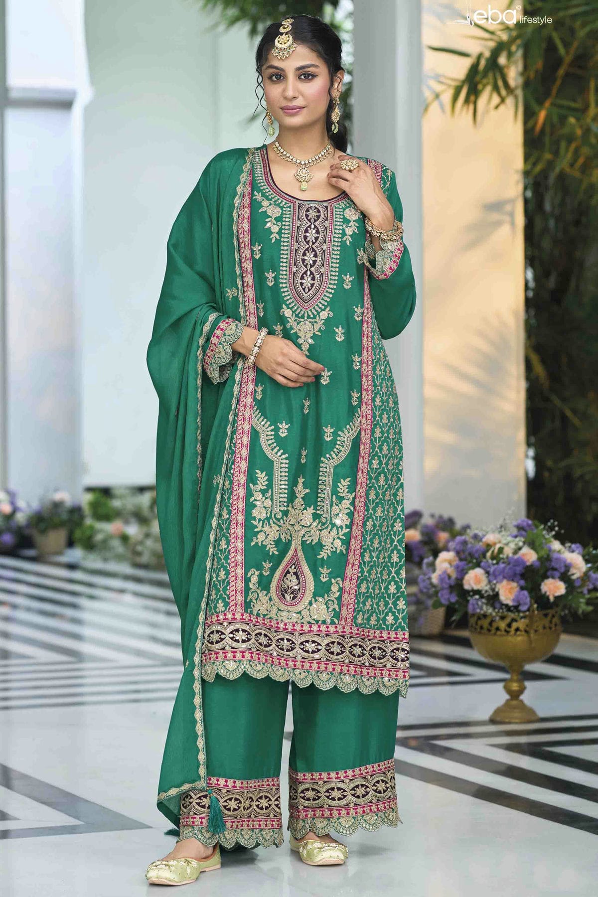 Rama Green Colour Chinon Stitched Palazzo Pant Suit VSSS1140753