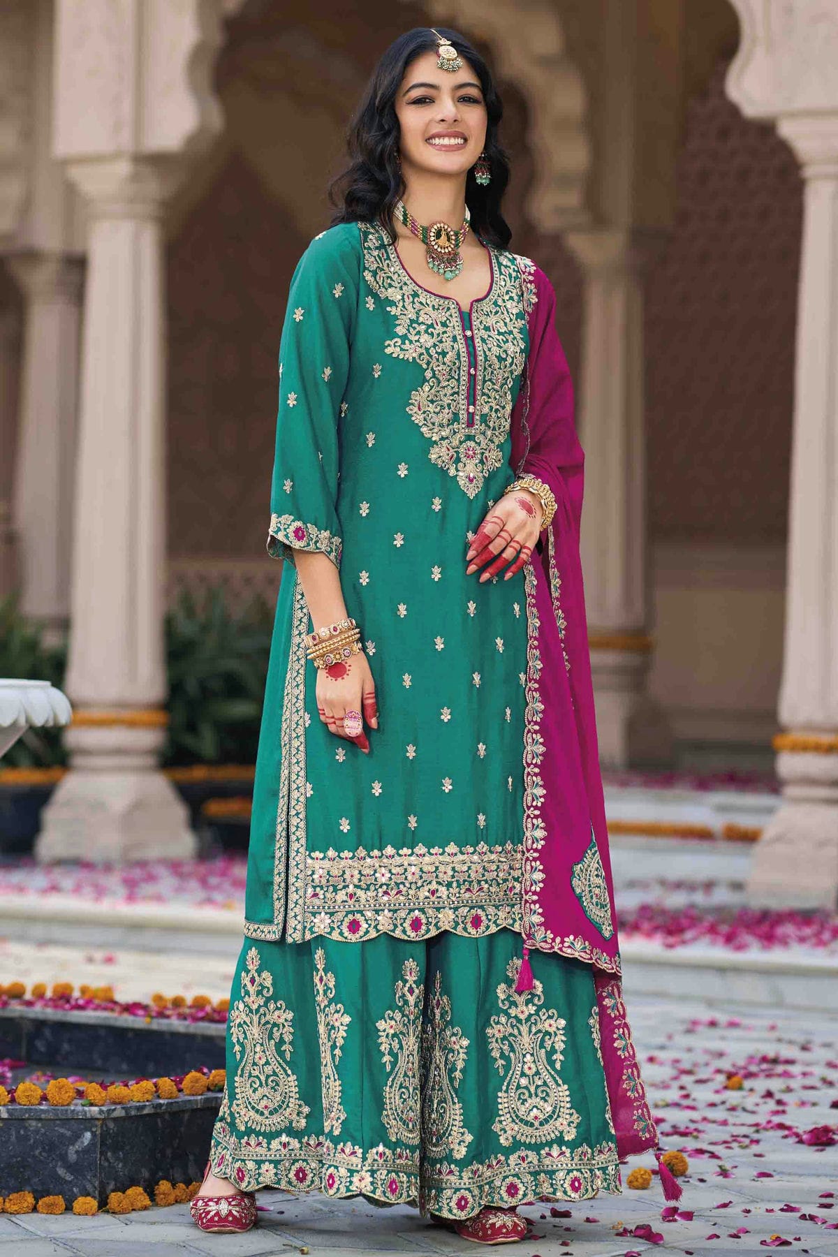 Rama Green Colour Chinon Stitched Palazzo Pant Suit VSSS1140768