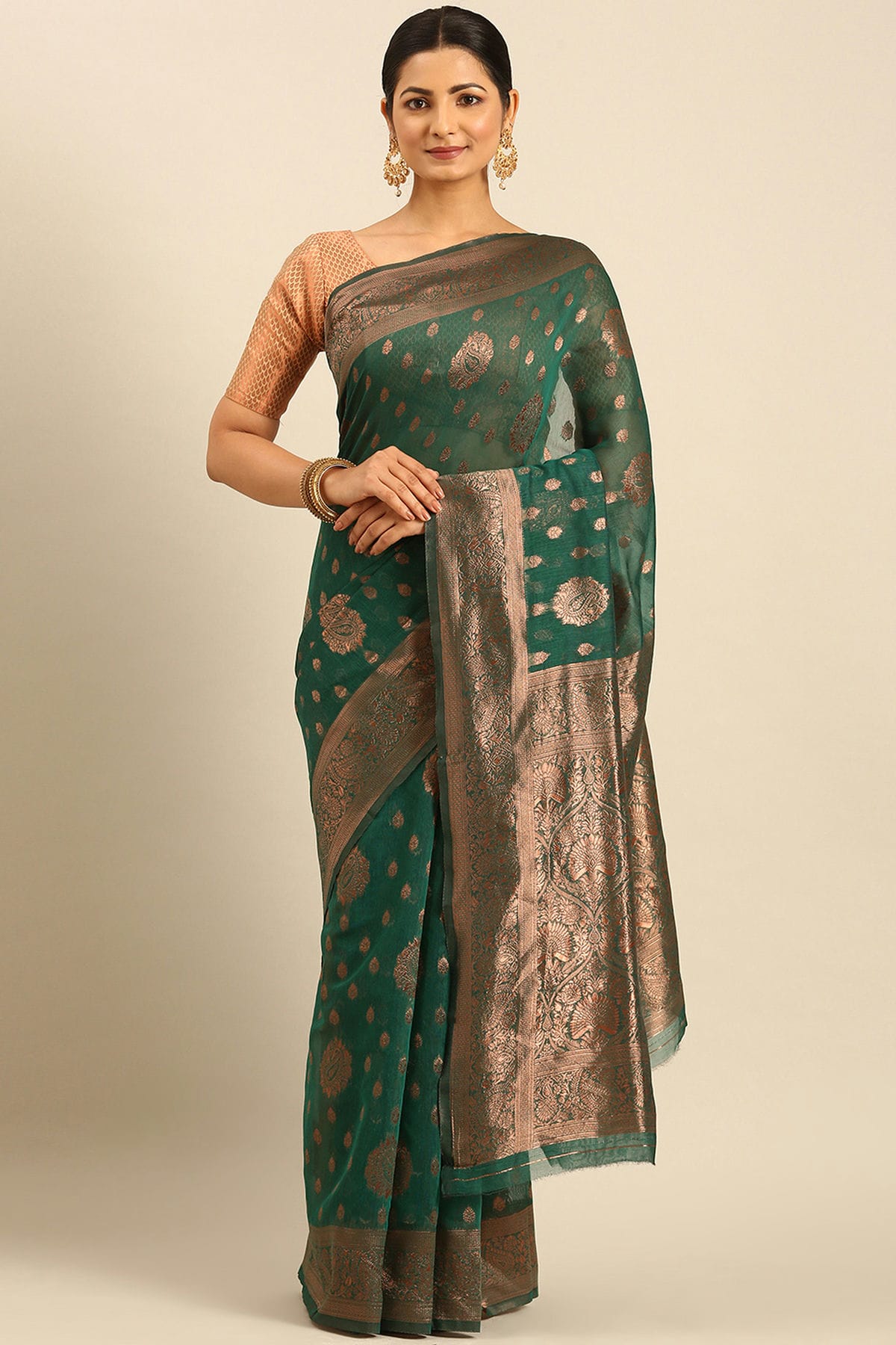 Rama Green Colour Cotton Traditional Saree