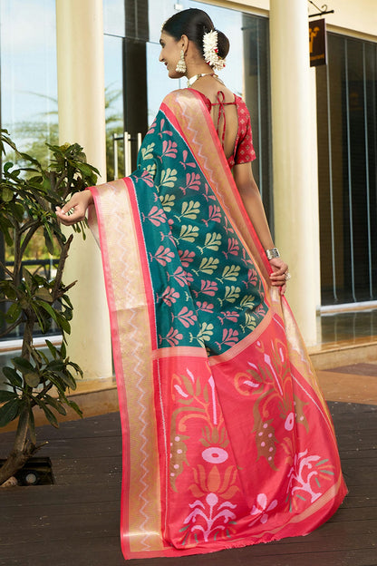 Rama Green Colour Crepe Traditional Saree