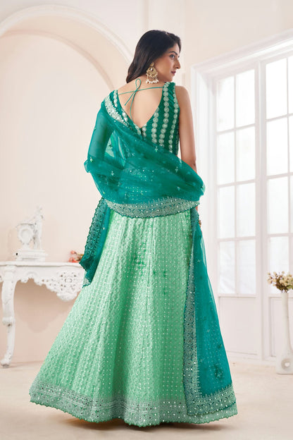 Rama Green Colour Embroidery Georgette Lehenga Choli